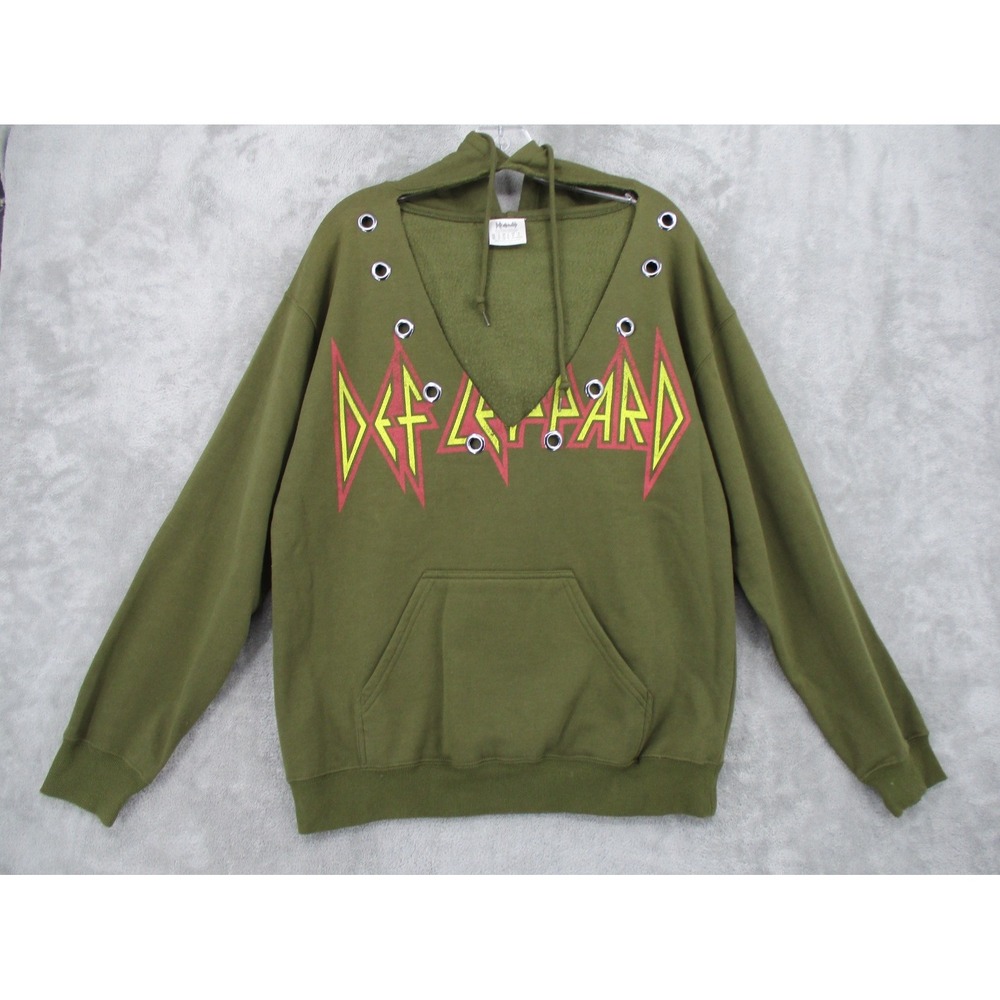 Def Leppard Sweatshirt Womens Size M Keyhole Studded Hoodie Grunge Pullover Logo